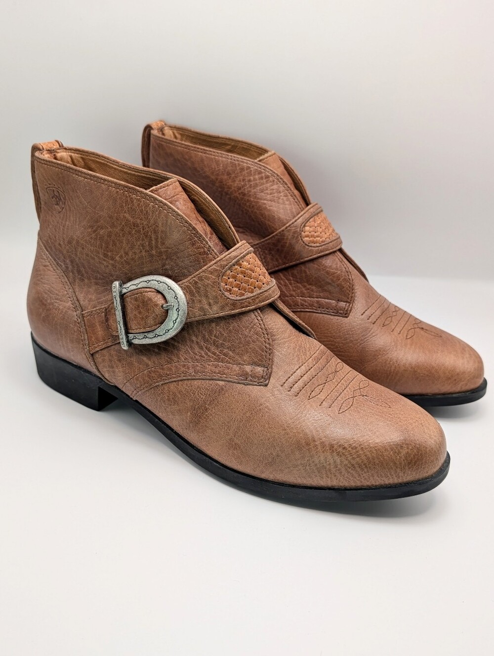 Ariat Leather Ankle Boots Western Buckle Comfort Booties